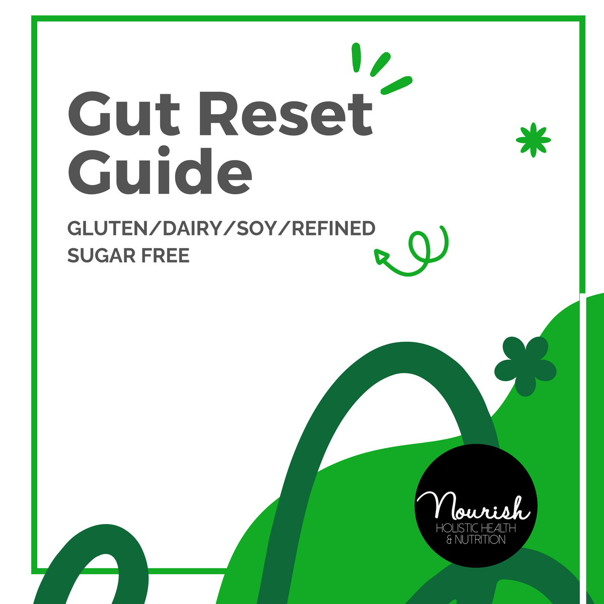 Cover of the 'Gut Reset Guide' PDF, indicating it is gluten, dairy, soy, and refined sugar free.