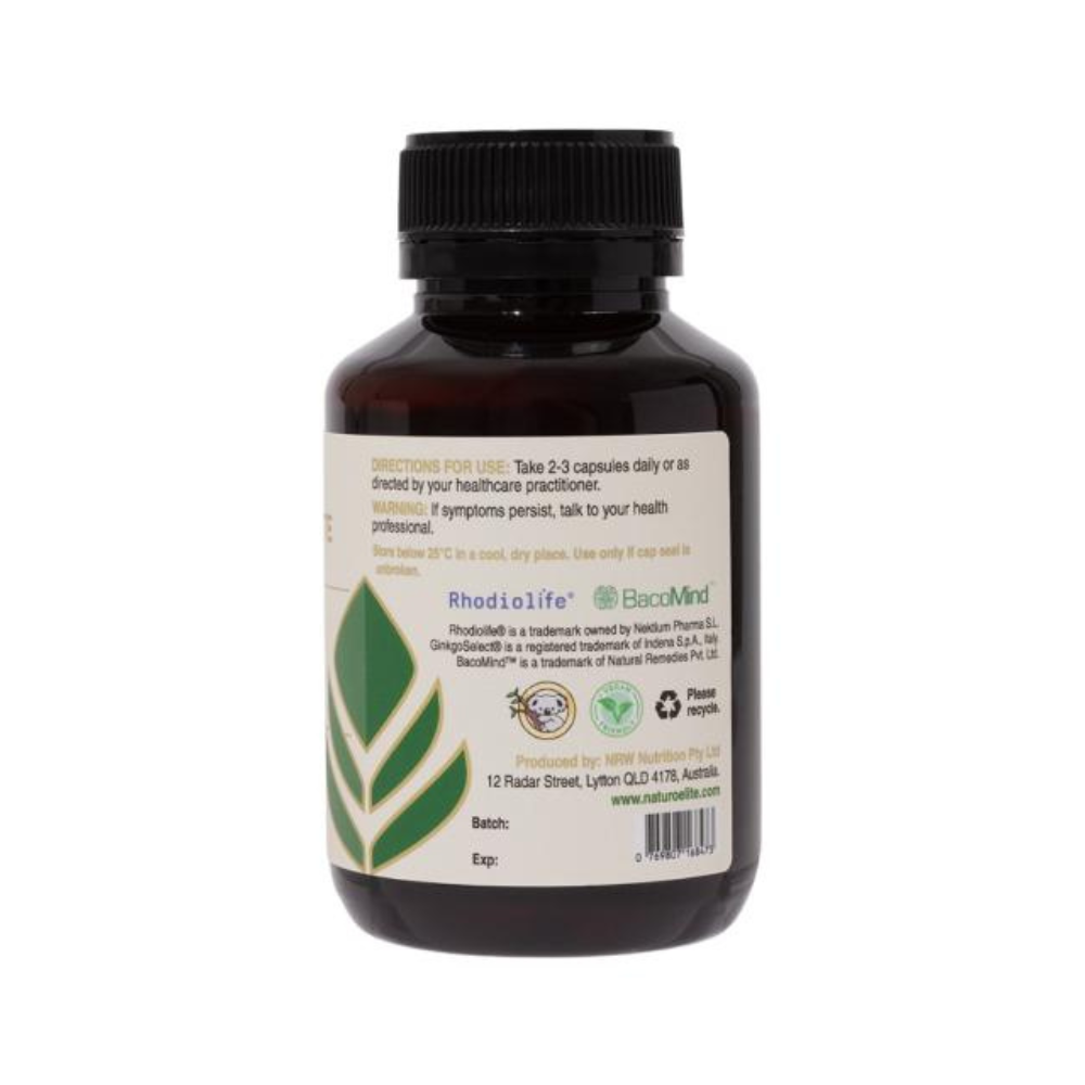 Brown supplement bottle with a label on a white background