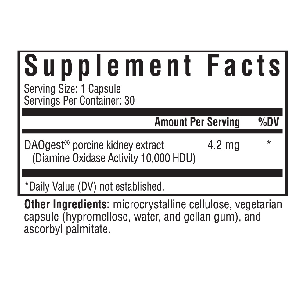 Seeking Health DAO Enzyme supplement facts
