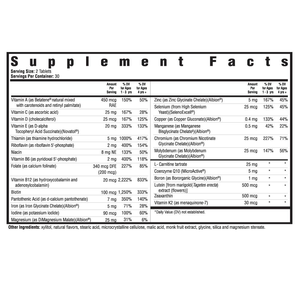 Seeking Health Kids Multivitamin Chewable (Methyl Free) supplement facts