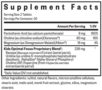 Seeking Health Kids Optimal Focus supplement facts