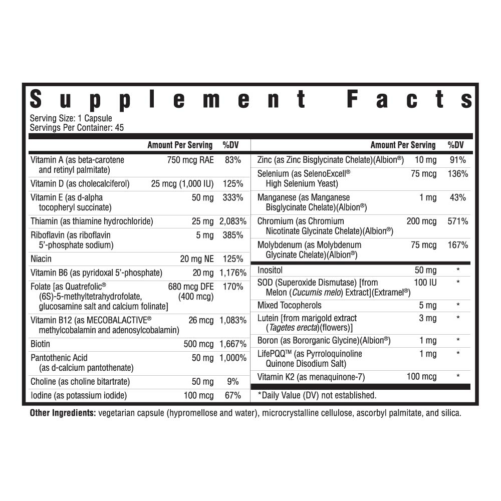 Seeking Health Multivitamin One supplement facts