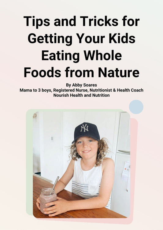 A cover photo that has title and a kid drinking a nutritional drink